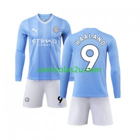 Camisolas de futebol Manchester City Haaland 9 Criança Equipamento Principal 2023/24 Manga Comprida